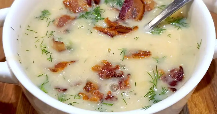 Creamy Potato Leek Dill Soup with Bacon Recipe