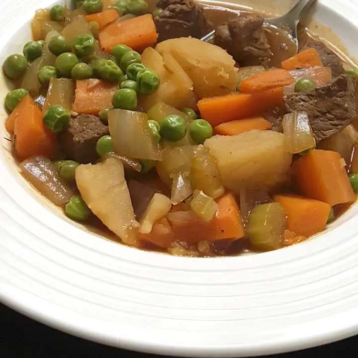 Beef Stew in a white bowl