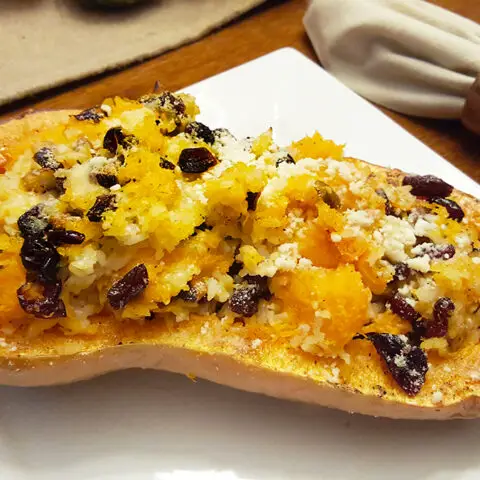 Roasted Cranberry Butternut Squash on a white plate