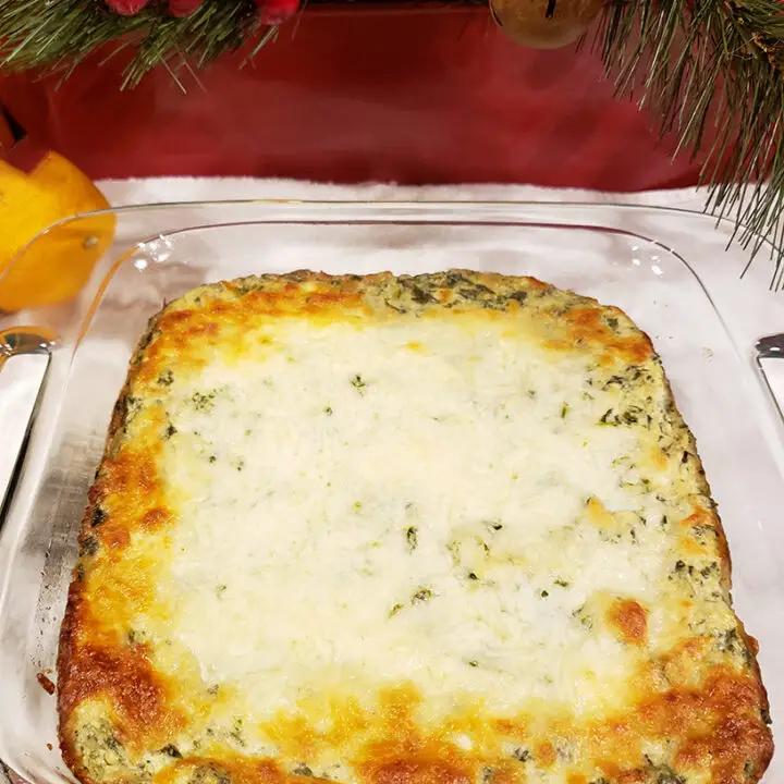 Spinach Artichoke Dip in a Glass pan